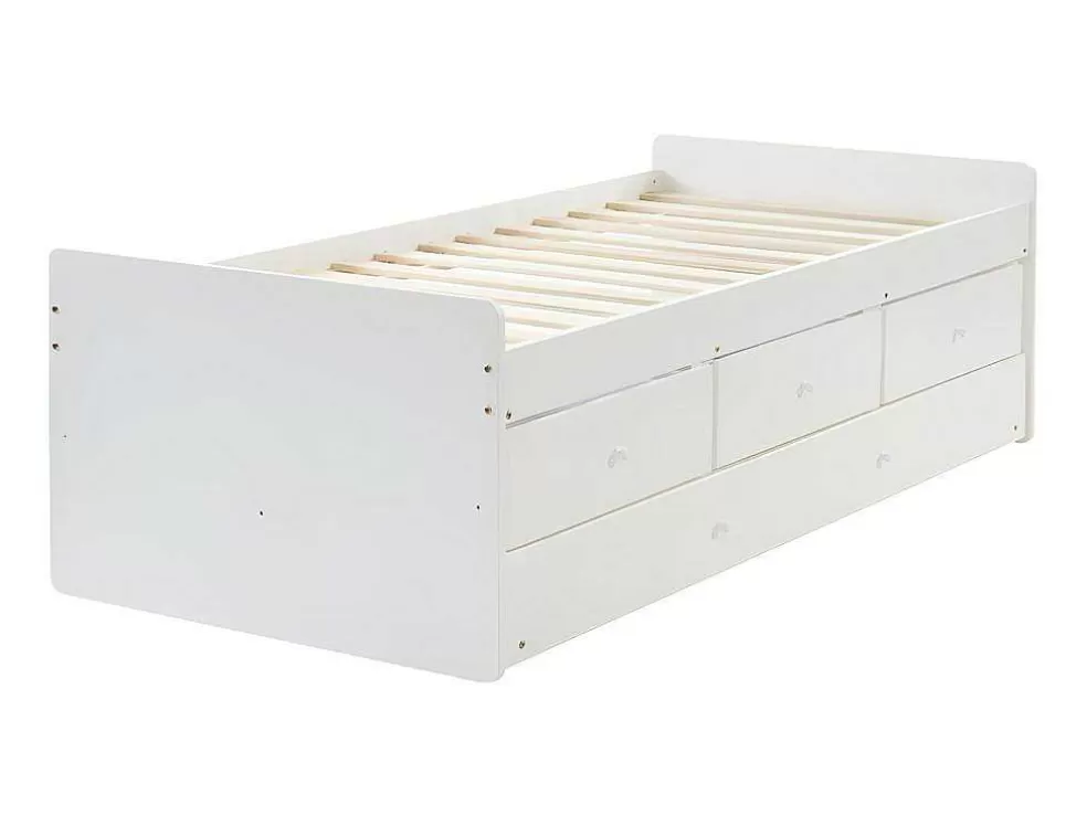 Vente-unique Cama Dupla Com 3 Gavetas De 90 X 190 Cm Em Mdf E Pinho Cor Branco - Titouan* Cama Dupla