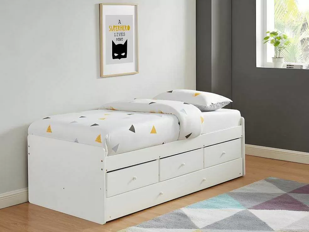 Vente-unique Cama Dupla Com 3 Gavetas De 90 X 190 Cm Em Mdf E Pinho Cor Branco - Titouan* Cama Dupla