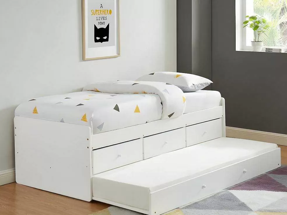Vente-unique Cama Dupla Com 3 Gavetas De 90 X 190 Cm Em Mdf E Pinho Cor Branco - Titouan* Cama Dupla