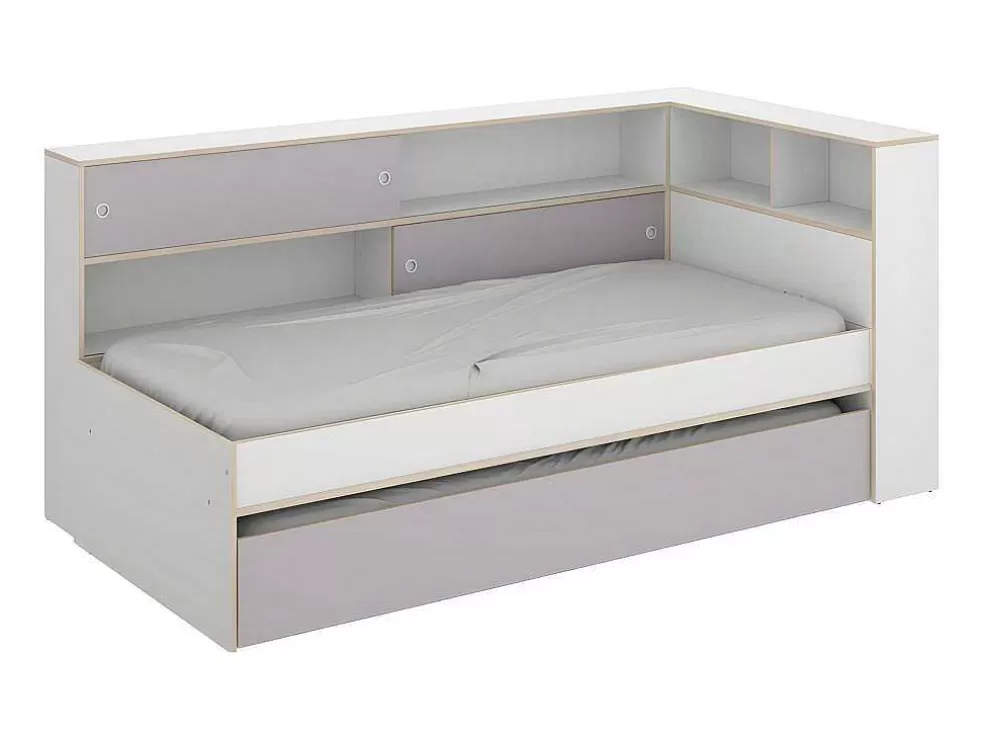 Vente-unique Cama Dupla Com Espacos De Arrumação De 90 X 200 E 90 X 190 Cm Cor Branco E Cinza - Losiana* Cama Dupla