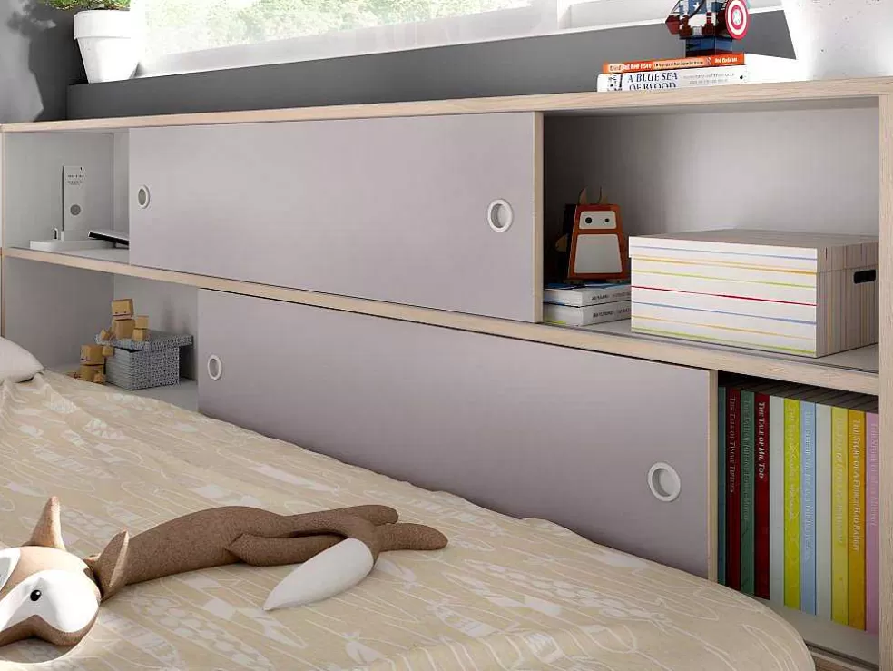 Vente-unique Cama Dupla Com Espacos De Arrumação De 90 X 200 E 90 X 190 Cm Cor Branco E Cinza - Losiana* Cama Dupla
