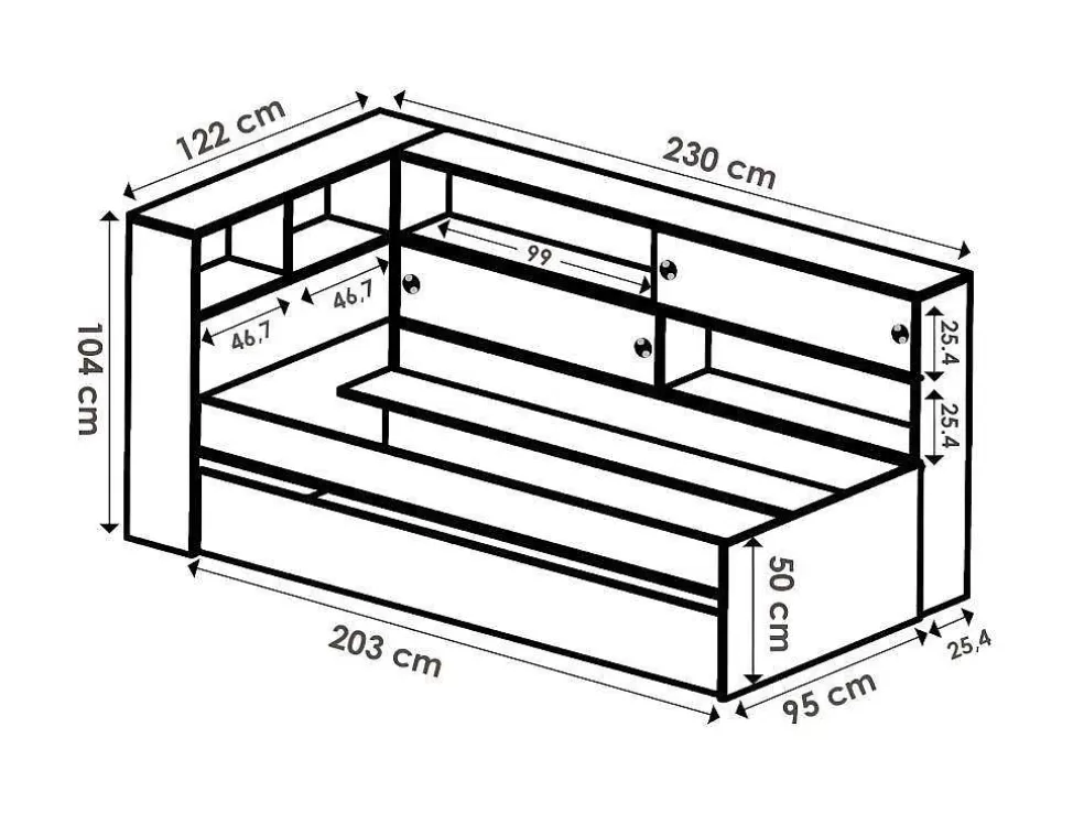 Vente-unique Cama Dupla Com Espacos De Arrumação De 90 X 200 E 90 X 190 Cm Cor Branco E Cinza - Losiana* Cama Dupla