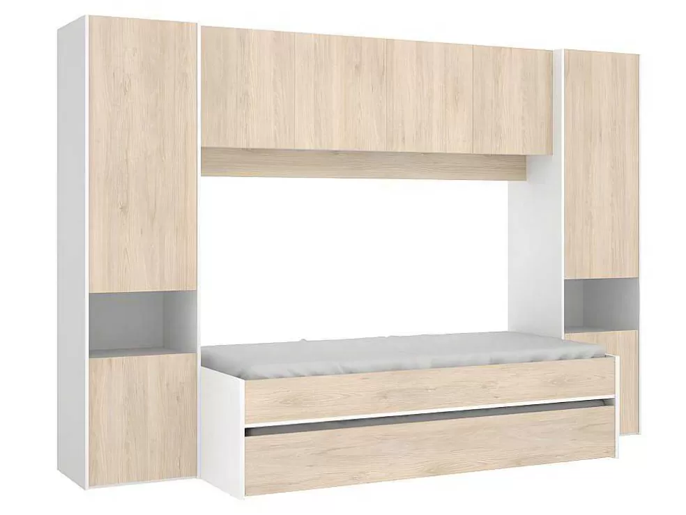 Vente-unique Cama Dupla Com Móvel De Cama De 90 X 190 Cm Cor Carvalho E Branco + Colchões - Selena* Cama De Criança