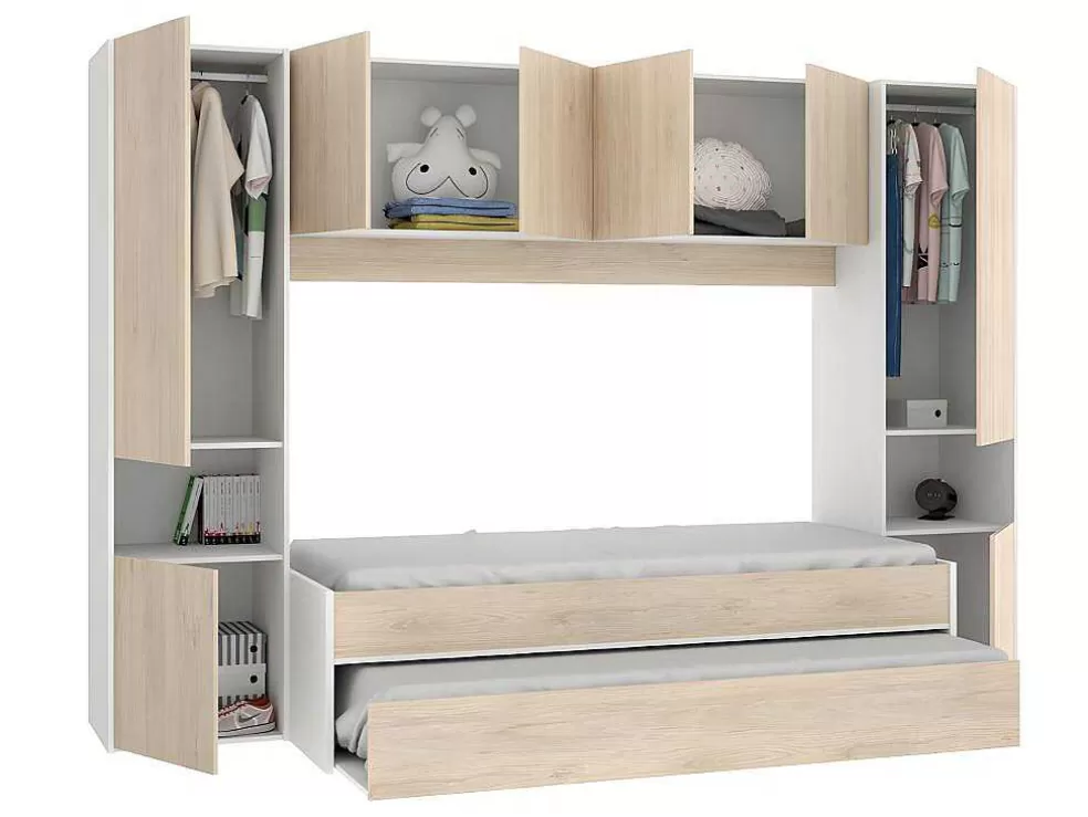 Vente-unique Cama Dupla Com Móvel De Cama De 90 X 190 Cm Cor Carvalho E Branco - Selena* Cama De Criança