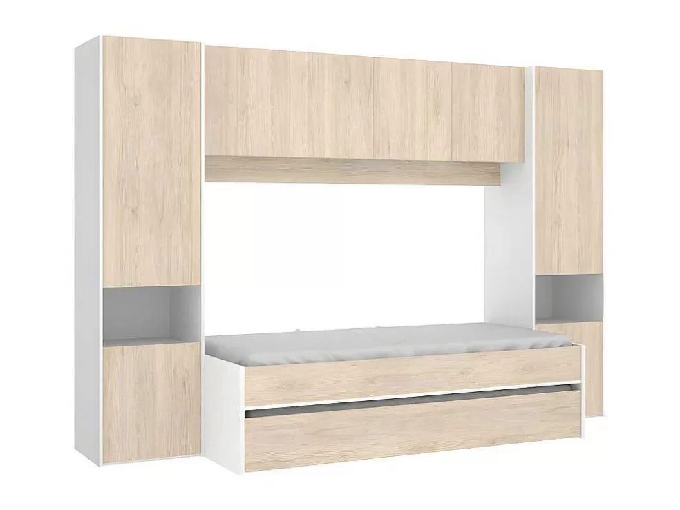 Vente-unique Cama Dupla Com Móvel De Cama De 90 X 190 Cm Cor Carvalho E Branco - Selena* Cama De Criança