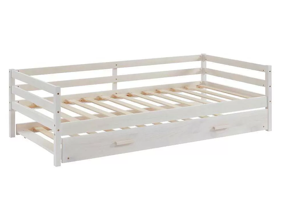 Vente-unique Cama Dupla De 2 X 90 X 190 Cm Em Pinho Macico E Mdf Cor Esbranquicada + Colchão - Aedan Ii* Cama Dupla