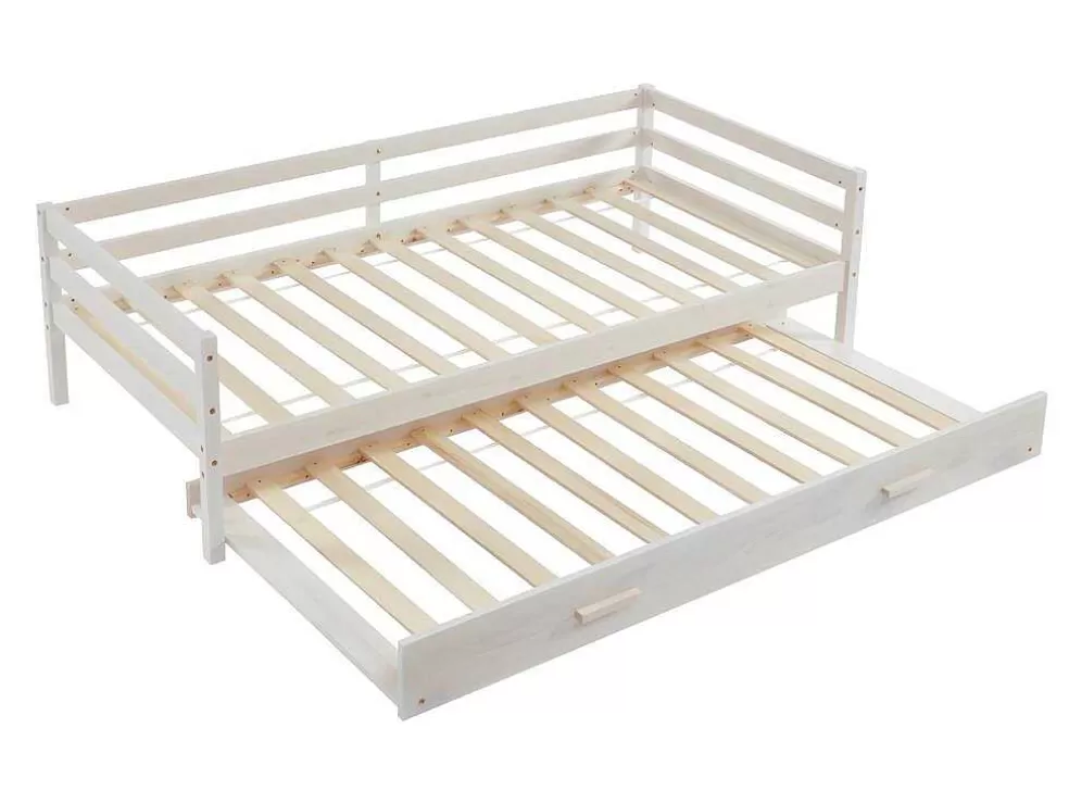 Vente-unique Cama Dupla De 2 X 90 X 190 Cm Em Pinho Macico E Mdf Cor Esbranquicada + Colchão - Aedan Ii* Cama Dupla