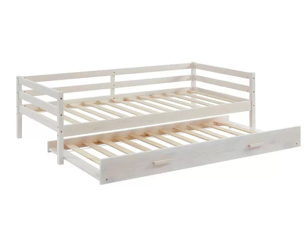 Vente-unique Cama Dupla De 2 X 90 X 190 Cm Em Pinho Macico E Mdf Cor Esbranquicada + Colchão - Aedan Ii* Cama Dupla