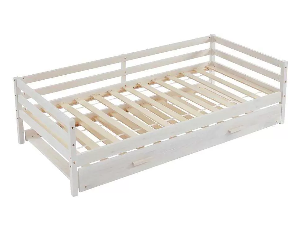 Vente-unique Cama Dupla De 2 X 90 X 190 Cm Em Pinho Macico E Mdf Cor Esbranquicada + Colchão - Aedan Ii* Cama Dupla