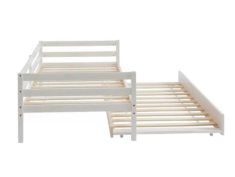 Vente-unique Cama Dupla De 2 X 90 X 190 Cm Em Pinho Macico E Mdf Cor Esbranquicada + Colchão - Aedan Ii* Cama Dupla