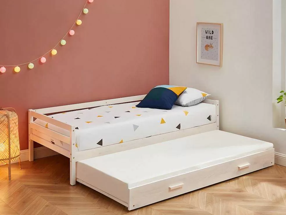 Vente-unique Cama Dupla De 2 X 90 X 190 Cm Em Pinho Macico E Mdf Esbranquicado - Aedan Ii* Cama De Criança
