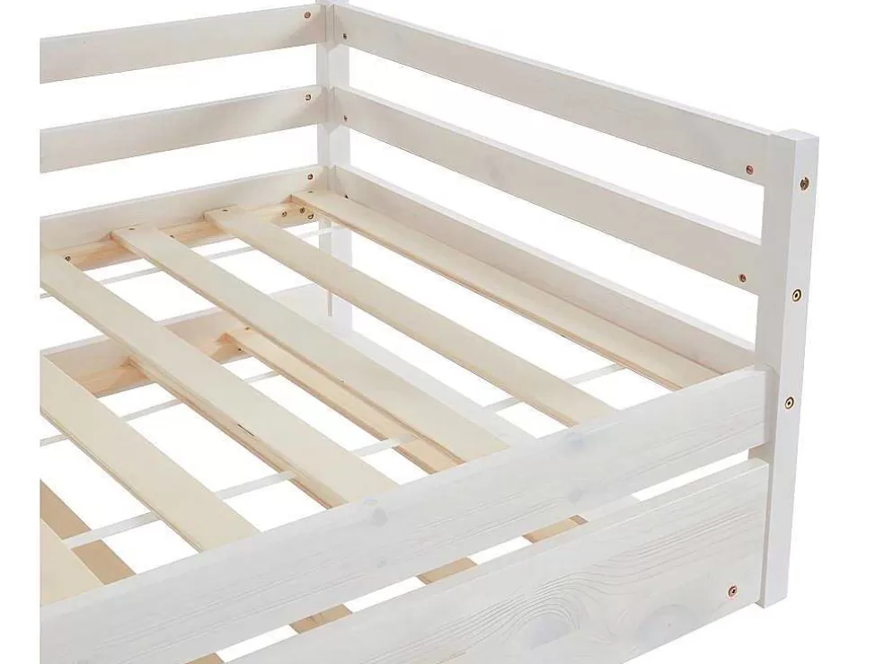 Vente-unique Cama Dupla De 2 X 90 X 190 Cm Em Pinho Macico E Mdf Esbranquicado - Aedan Ii* Cama De Criança