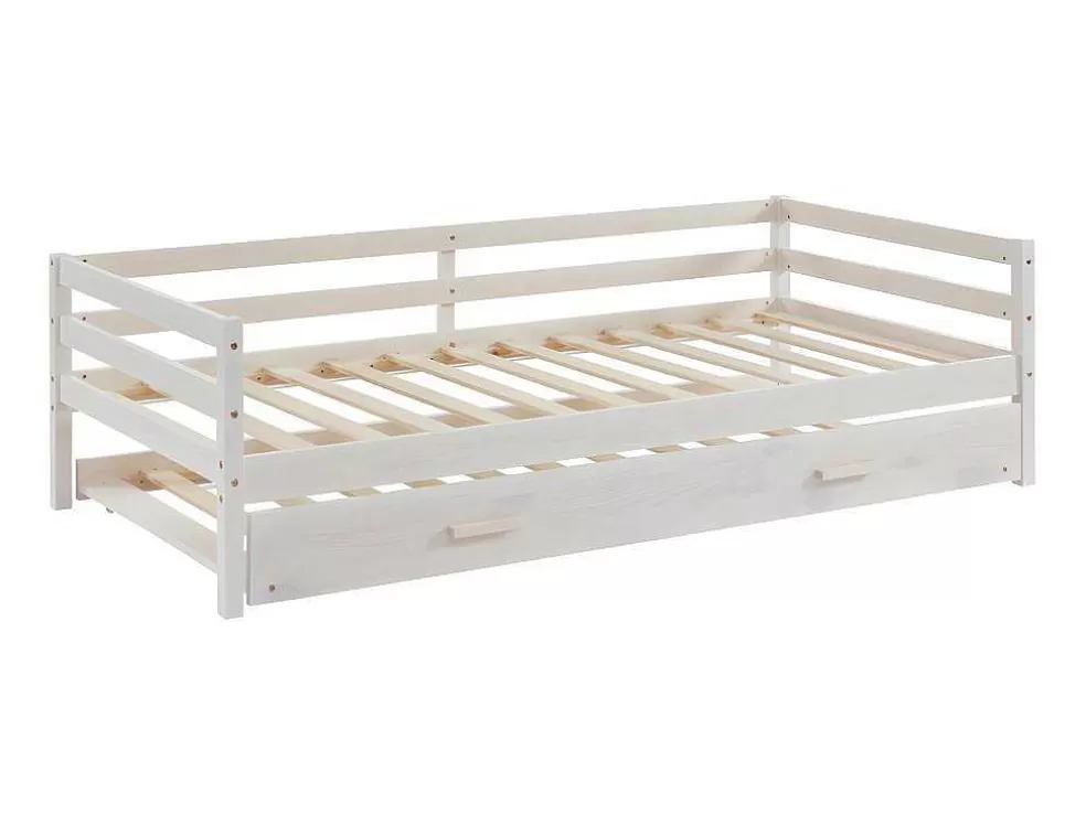 Vente-unique Cama Dupla De 2 X 90 X 190 Cm Em Pinho Macico E Mdf Esbranquicado - Aedan Ii* Cama De Criança