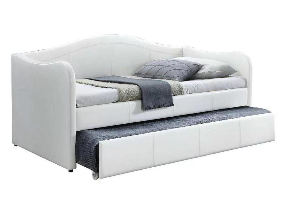 Vente-unique Cama Dupla Diva 2X90X190 Cm Em Pele Sintética Branco + Colchões - Mathilde* Cama Dupla