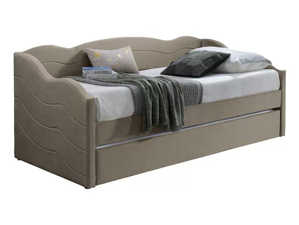 Vente-unique Cama Dupla Em Forma De Banco 2 X 90 X 190 Cm Veludo Bege - Lenvia* Cama Dupla