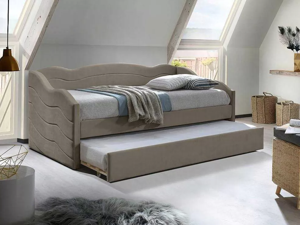 Vente-unique Cama Dupla Em Forma De Banco 2 X 90 X 190 Cm Veludo Bege - Lenvia* Cama Dupla