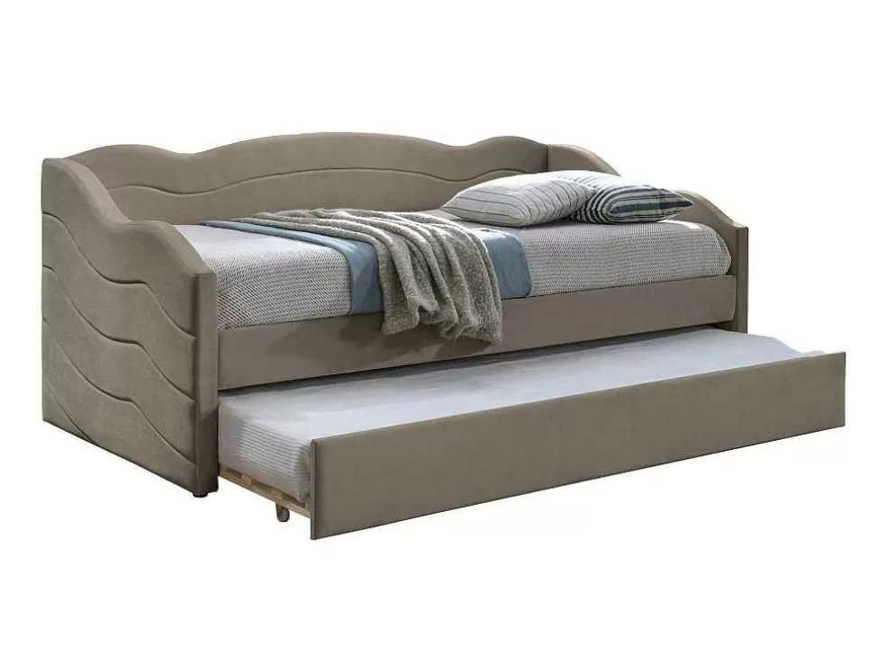 Vente-unique Cama Dupla Em Forma De Banco 2 X 90 X 190 Cm Veludo Bege - Lenvia* Cama Dupla