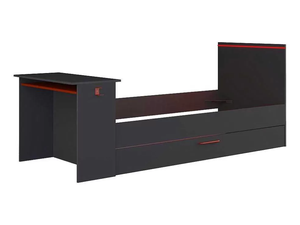 Vente-unique Cama Dupla Gamer 2 X 90 X 200 Cm Com Secretária E Leds Antracite E Vermelho - Vouani* Cama Dupla