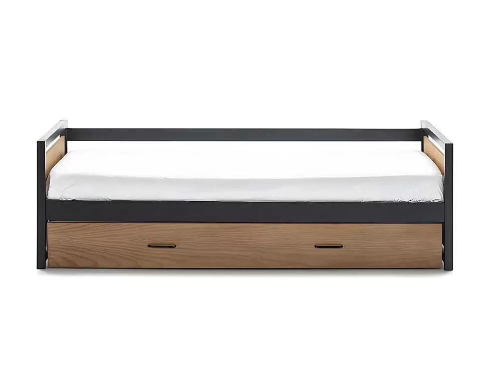 Vente-unique Cama Dupla Industrial 2X90X190 Cm Mdf, Pinho E Metal Castanho Noz E Antracite + Colchão - Boston* Cama Dupla