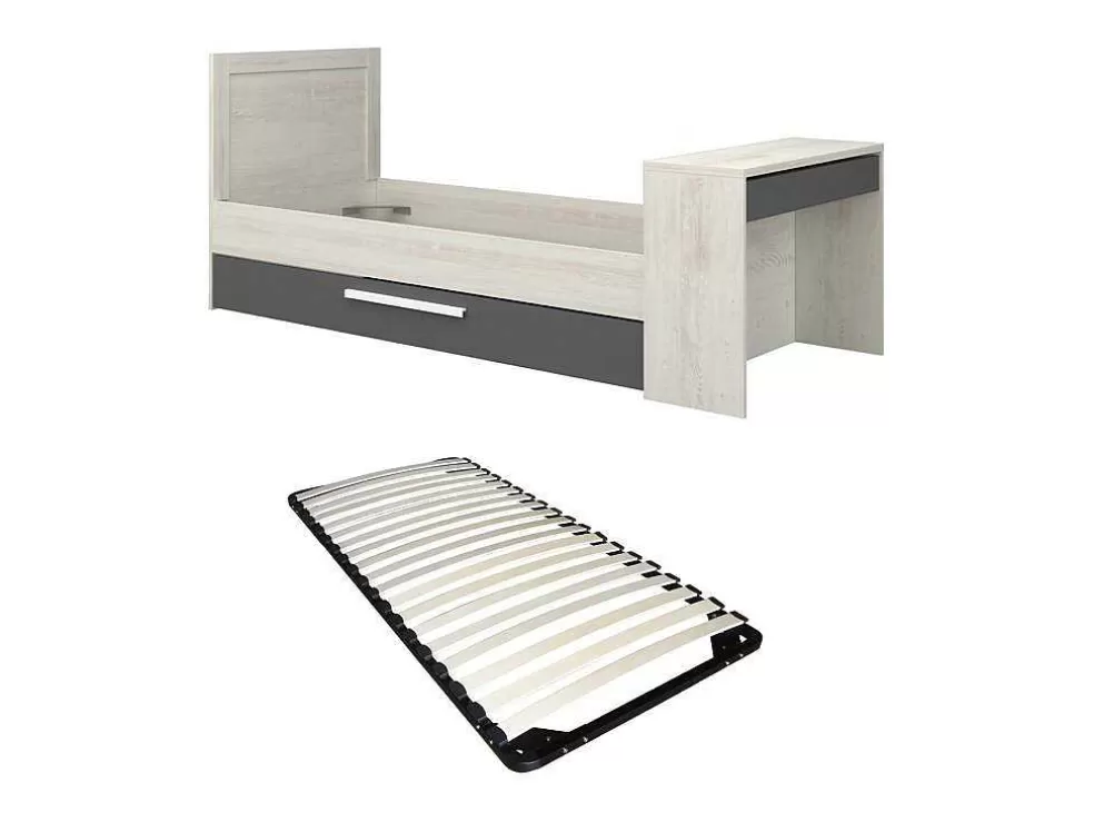 Vente-unique Cama Dupla 2X90X200 Cm, Com Secretária Cor Natural E Antracite + Sommier - Vouani* Cama Dupla