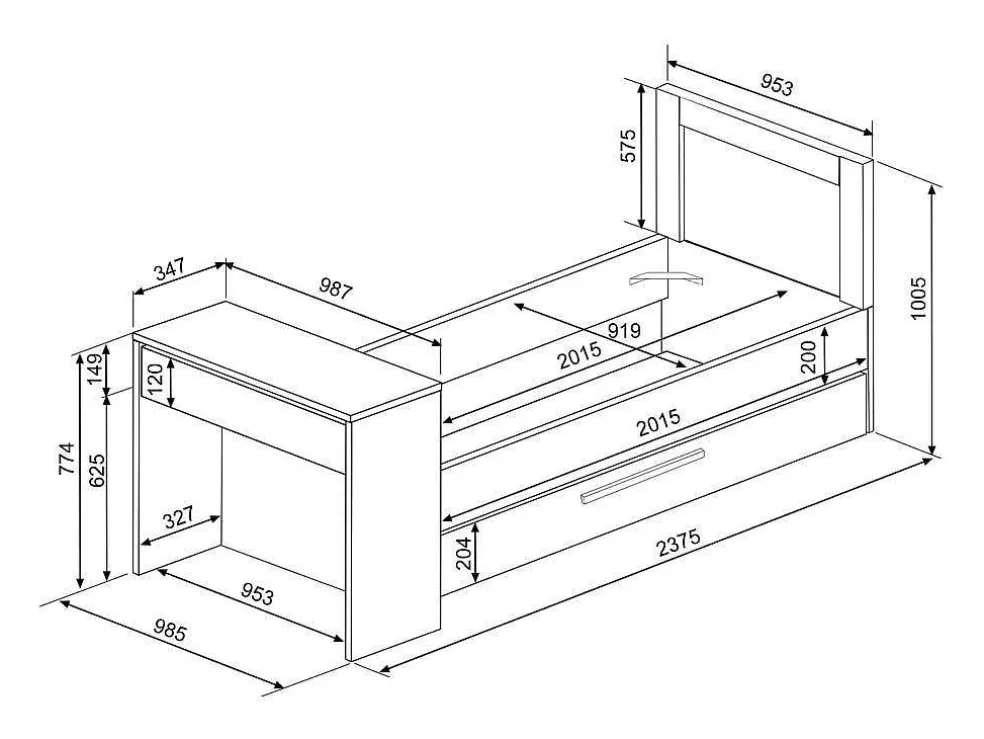 Vente-unique Cama Dupla 2X90X200 Cm, Com Secretária Cor Natural E Antracite + Sommier - Vouani* Cama Dupla