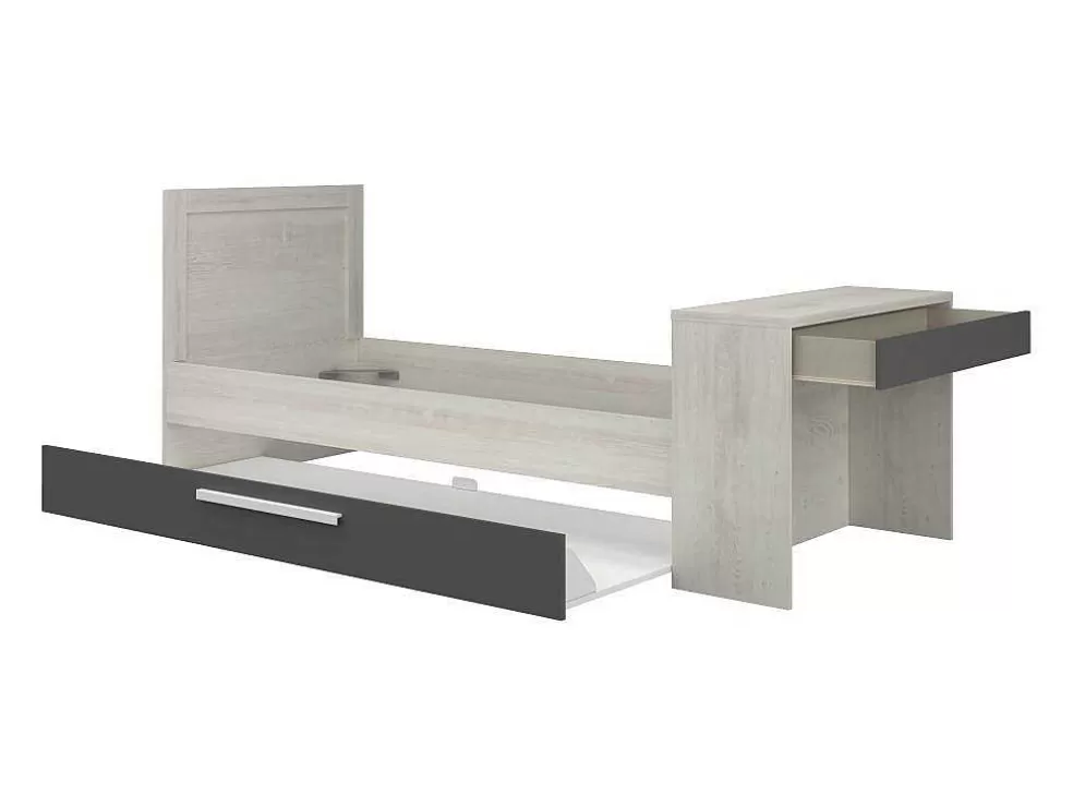 Vente-unique Cama Dupla 2X90X200 Cm, Com Secretária Cor Natural E Antracite - Vouani* Cama Dupla