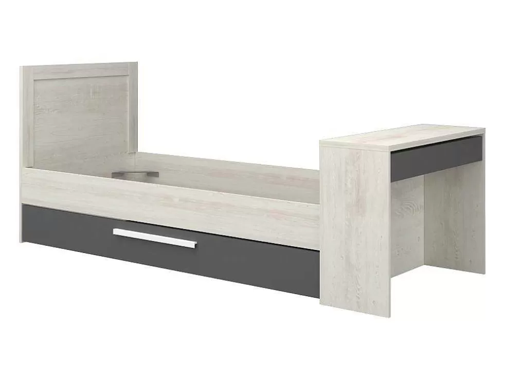 Vente-unique Cama Dupla 2X90X200 Cm, Com Secretária Cor Natural E Antracite - Vouani* Cama Dupla