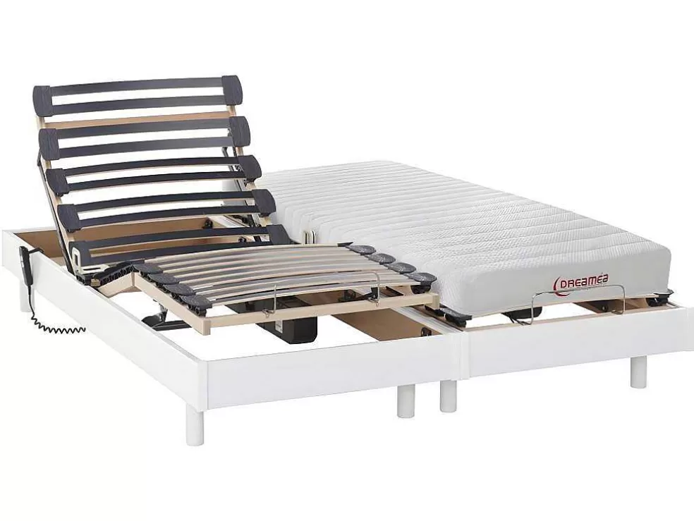 DREAMEA Cama Elétrica Articulada Colchão Acolhimento Látex - Branco - 2 X 80 X 200 Cm - Tyndare Da * Cama Articulada