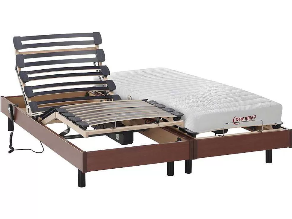DREAMEA Cama Elétrica Articulada Colchão Acolhimento Látex - Cerejeira - 2 X 80 X 200 Cm - Tyndare Da * Cama Articulada
