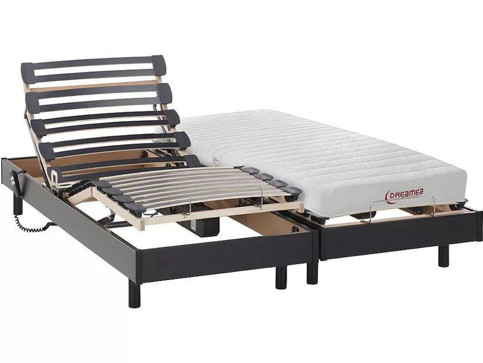 DREAMEA Cama Elétrica Articulada Colchão Acolhimento Látex - Preto - 2 X 80 X 200 Cm - Tyndare Da * Cama Articulada