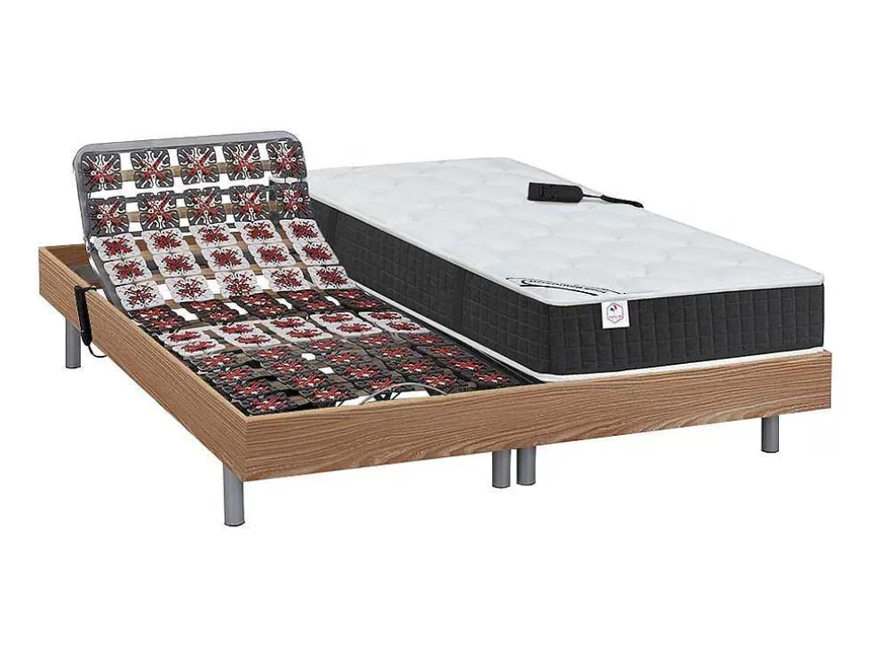 DREAMEA Cama Elétrica Articulada Com Discos De Molas, Colchão De Molas Ensacadas E Memória De Forma - Motores Okin - Carvalho - 2X90X200 Cm - Phanes* Cama Articulada