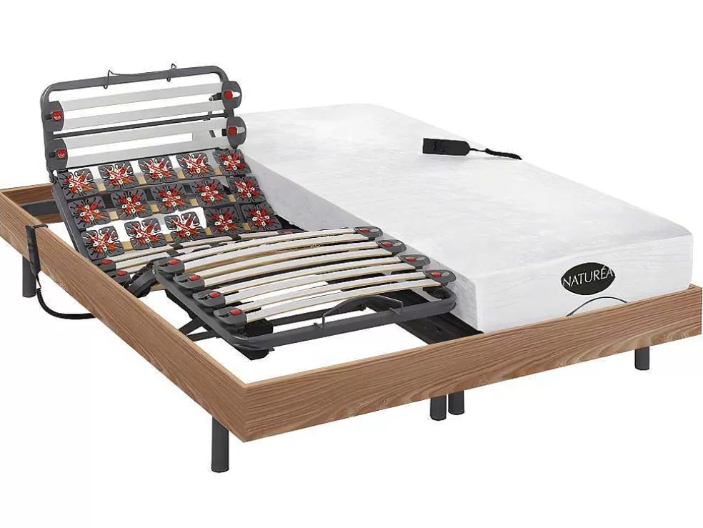 NATUREA Cama Elétrica Articulada Estrado De Ripas, Terminais Eletricos Colchão Memória De Forma E Bambu Damysos - Motores Okin - 2X80X200 Cm - Carvalho* Cama Articulada