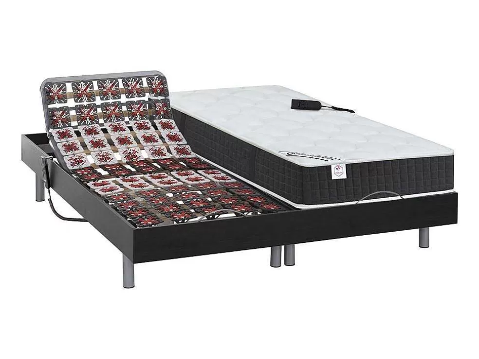 DREAMEA Cama Elétrica Articulada Terminais E Colchão De Molas Ensacadas E Memória De Forma - 2 X 70 X 190 Cm - Motores Okin - Preto - Phanes De * Cama Articulada