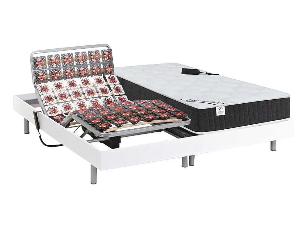 DREAMEA Cama Elétrica Articulada Terminais E Colchão De Molas Ensacadas E Memória De Forma - Motores Okin - Branco - 2X80X200 Cm - Phanes Da * Cama Articulada
