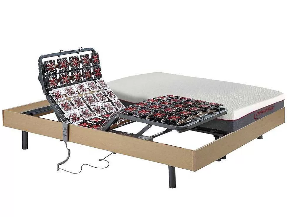DREAMEA Cama Elétrica Articulada Terminais E Colchão Memória De Forma Atride Da - Motores Okin - Carvalho Natural - 2 X 80 X 200 Cm* Cama Articulada
