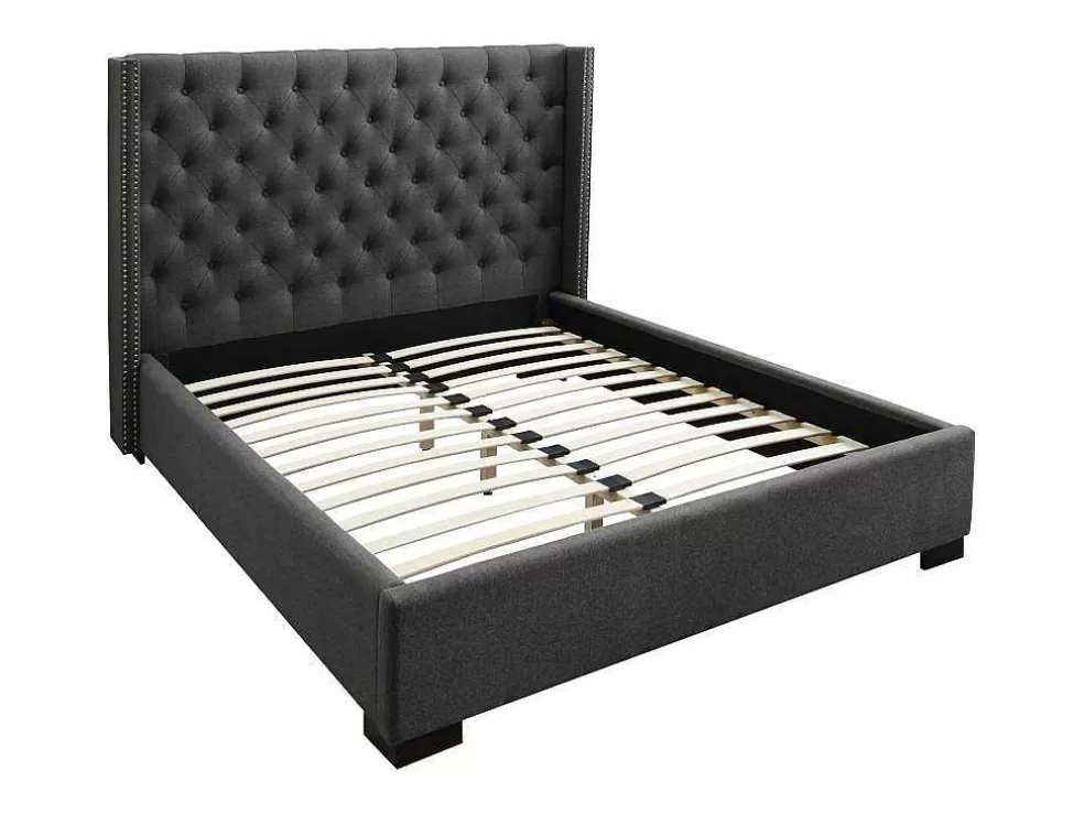 Vente-unique Cama Massimo Cabeceira De Cama Em Capitone - 160X200Cm - Tecido Cinza* Cama De Adulto