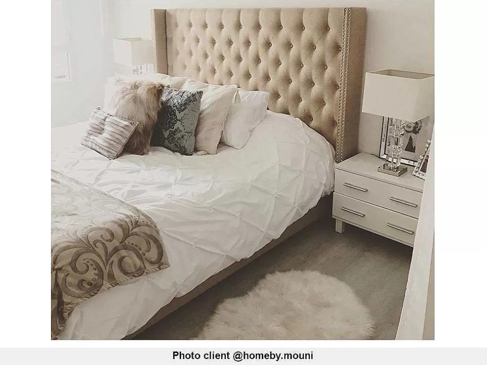 Vente-unique Cama Massimo Cabeceira De Cama Em Capitone- 160X200Cm- Tecido Bege* Cama De Adulto