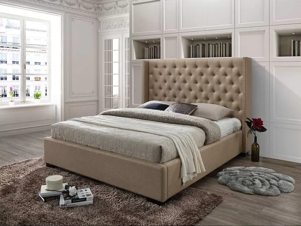 Vente-unique Cama Massimo Cabeceira De Cama Em Capitone- 160X200Cm- Tecido Bege* Cama De Adulto