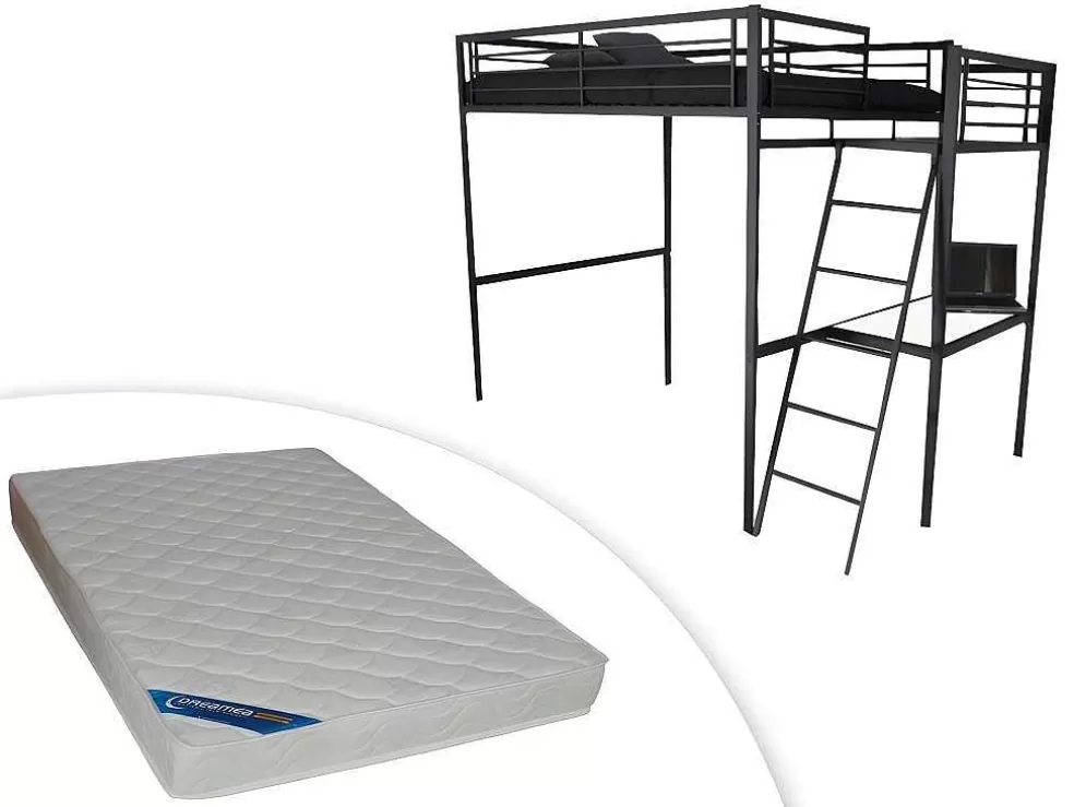 Vente-unique Cama Mezzanine Com Plataforma De Secretária Antracite Casual + Colchão 140X190 Cm Zeus* Cama Alta