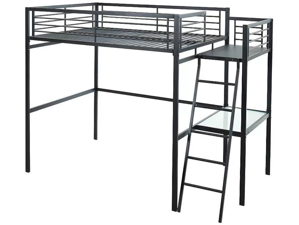 Vente-unique Cama Mezzanine Com Plataforma De Secretária Antracite Casual + Colchão 140X190 Cm Zeus* Cama Alta