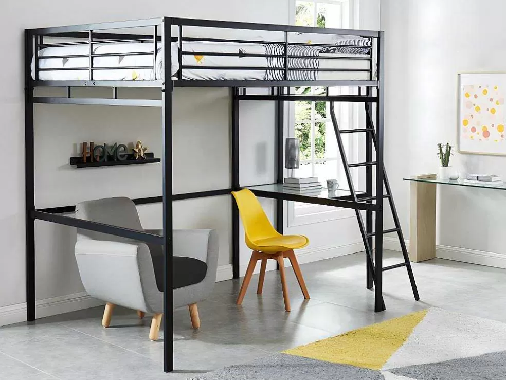 Vente-unique Cama Mezzanine Com Plataforma De Secretária Antracite Casual + Colchão 140X190 Cm Zeus* Cama Alta