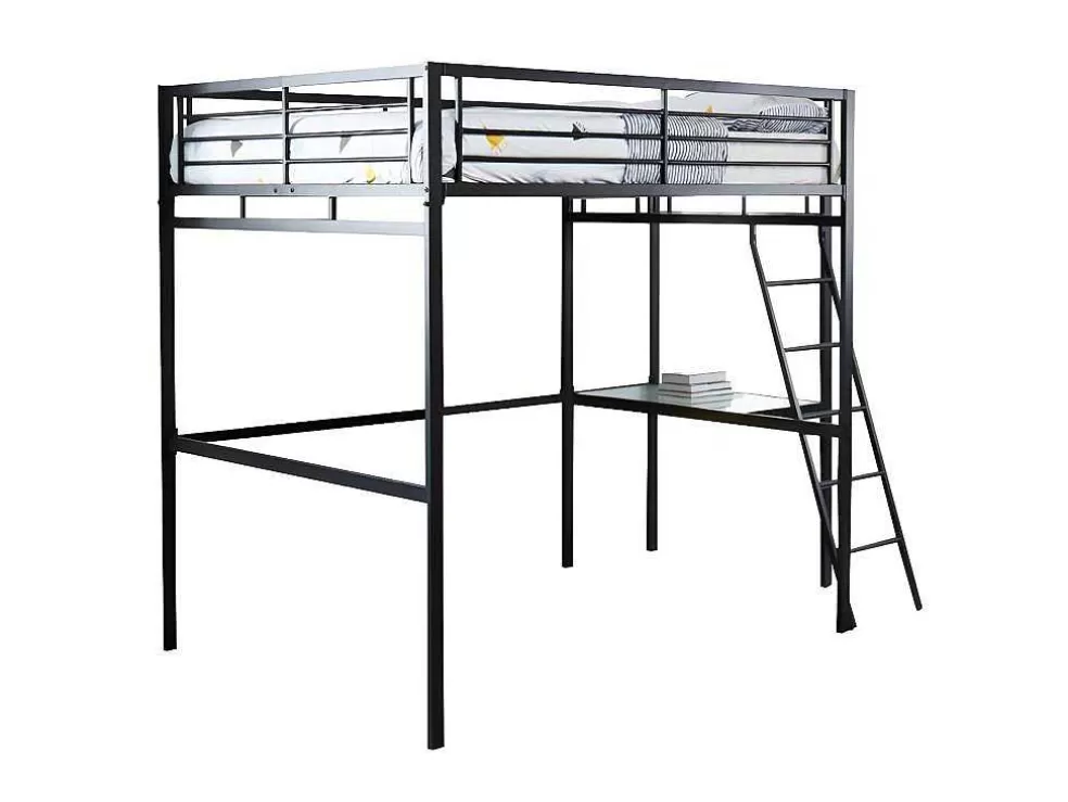 Vente-unique Cama Mezzanine Com Plataforma De Secretária 140X190 Cm Antracite - Casual Ii* Cama Alta