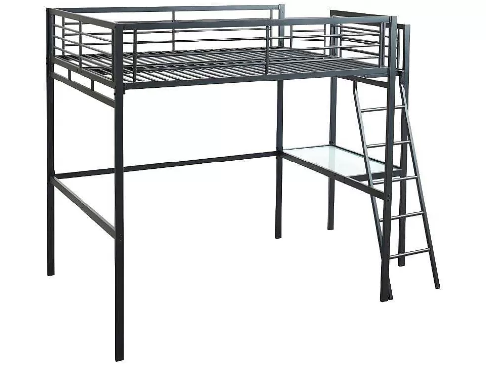 Vente-unique Cama Mezzanine Com Plataforma De Secretária 140X190 Cm Antracite - Casual Ii* Cama Alta