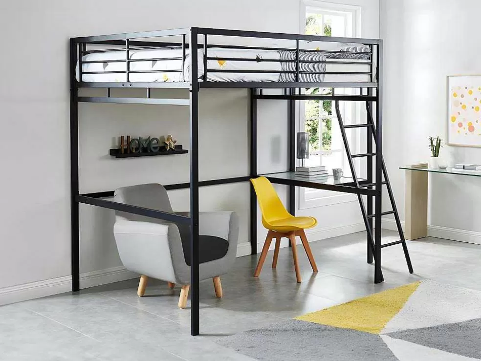 Vente-unique Cama Mezzanine Com Plataforma De Secretária 140X190 Cm Antracite - Casual Ii* Cama Alta