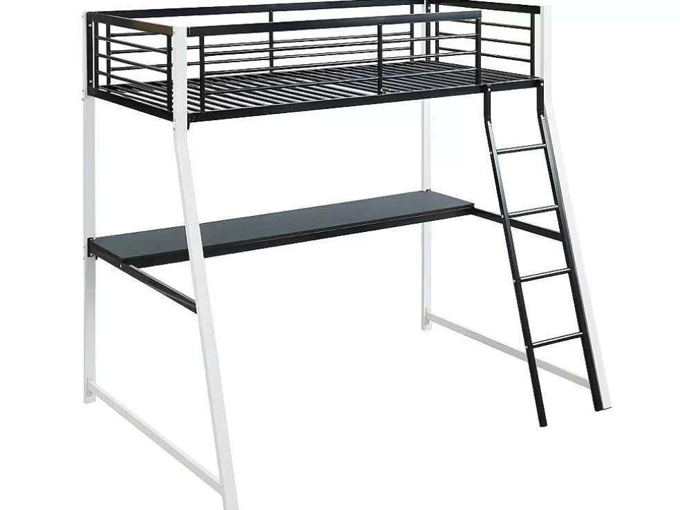 Vente-unique Cama Mezzanine Com Secretária De Canto Integrada 90X190 Cm Preta E Branca Malicia + Colchão 90X190 Cm Zeus* Cama Alta