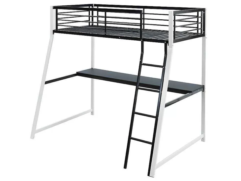 Vente-unique Cama Mezzanine Com Secretária Integrada 90X190 Cm Preto E Branco - Malicia* Cama Alta
