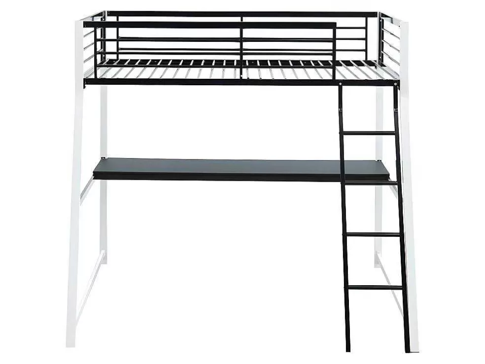 Vente-unique Cama Mezzanine Com Secretária Integrada 90X190 Cm Preto E Branco - Malicia* Cama Alta