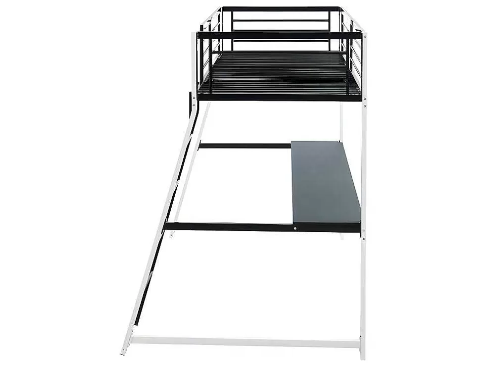 Vente-unique Cama Mezzanine Com Secretária Integrada 90X190 Cm Preto E Branco - Malicia* Cama Alta