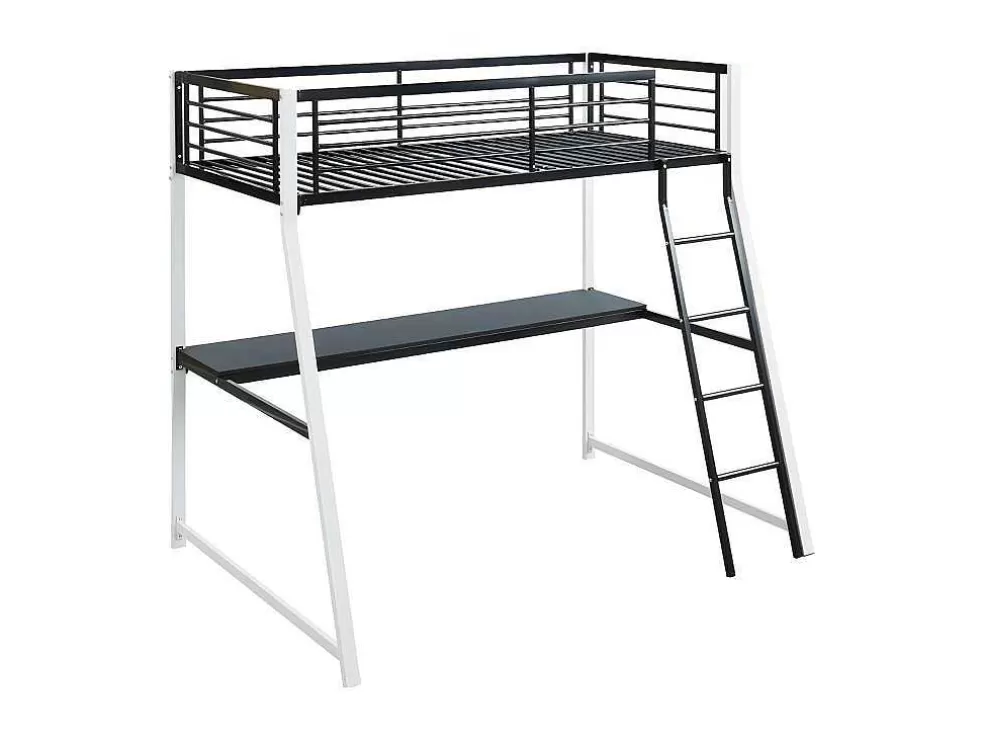 Vente-unique Cama Mezzanine Com Secretária Integrada 90X190 Cm Preto E Branco - Malicia* Cama Alta