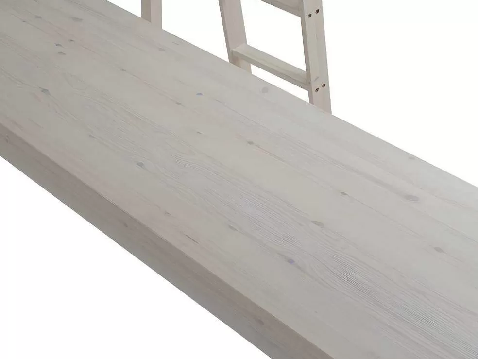 Vente-unique Cama Mezzanine Com Secretária 90X190 Cm Em Pinho Macico Esbranquicado + Colchão - Gedeon* Cama Alta